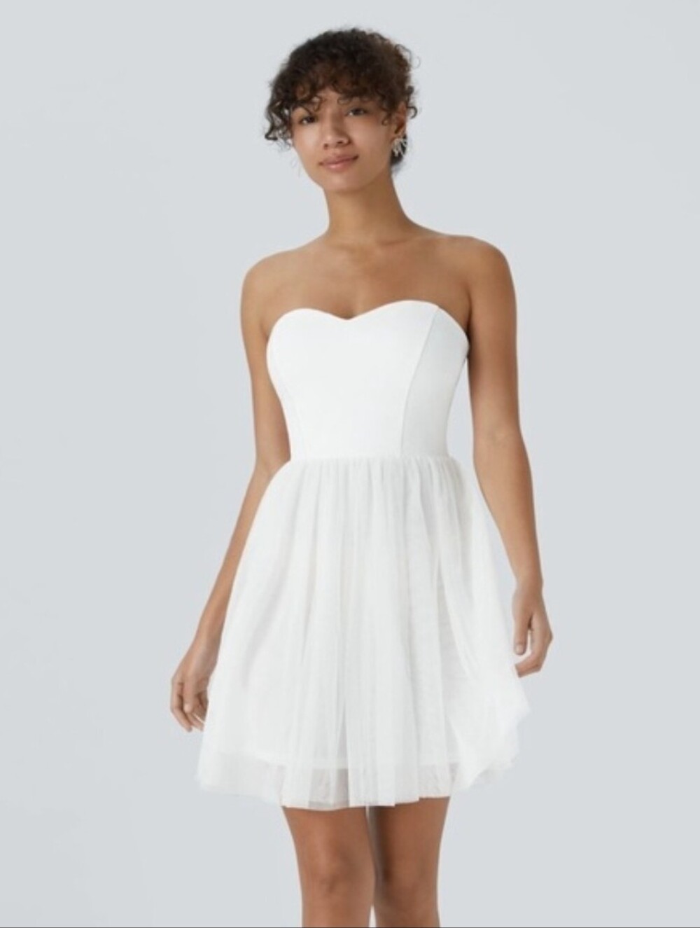 Halara White Tube Strapless Tiered Contrast Mesh Mini Dress Size S Linen